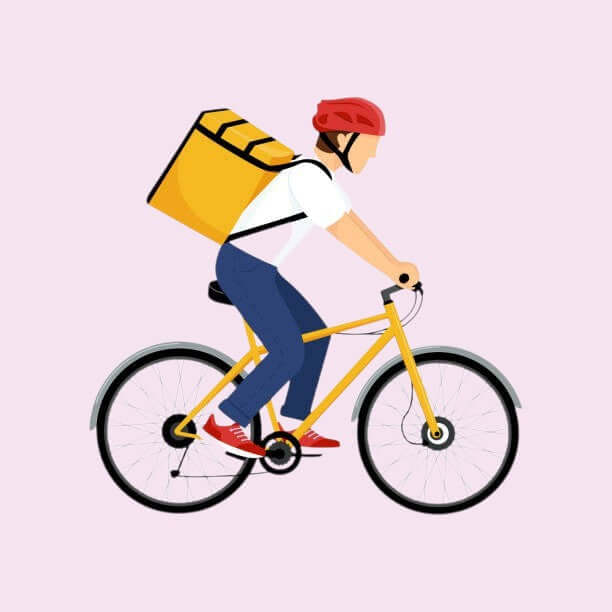 Livraison locale offerte Chollala dans le 31320 – livreur à vélo transportant des chaussettes fantaisie.